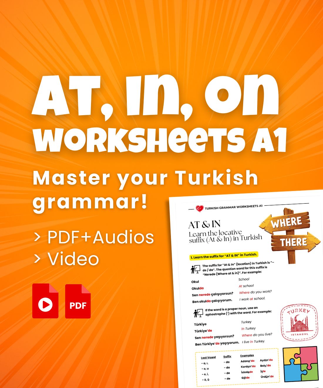 at in on in turkish language