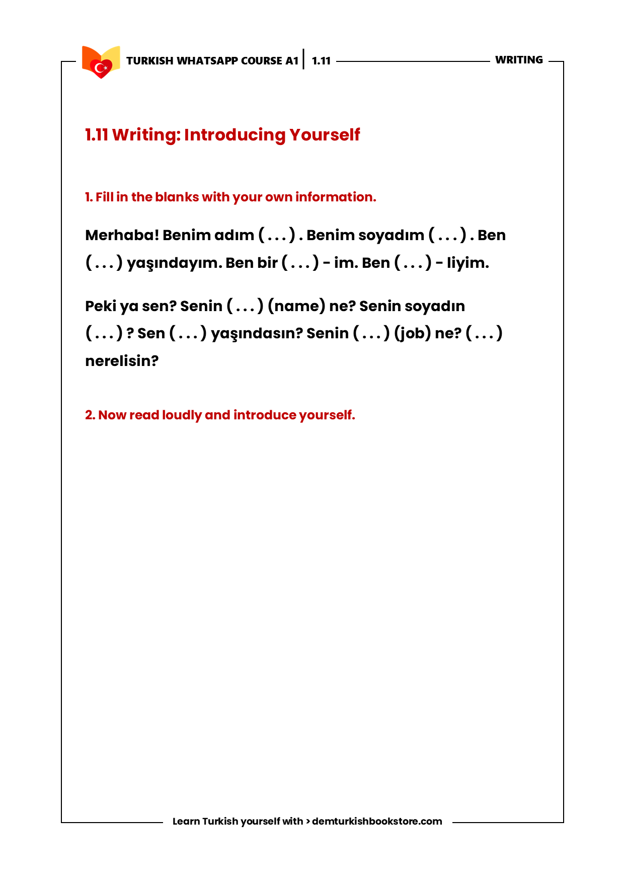 STARTER Turkish Course (On Whatsapp)