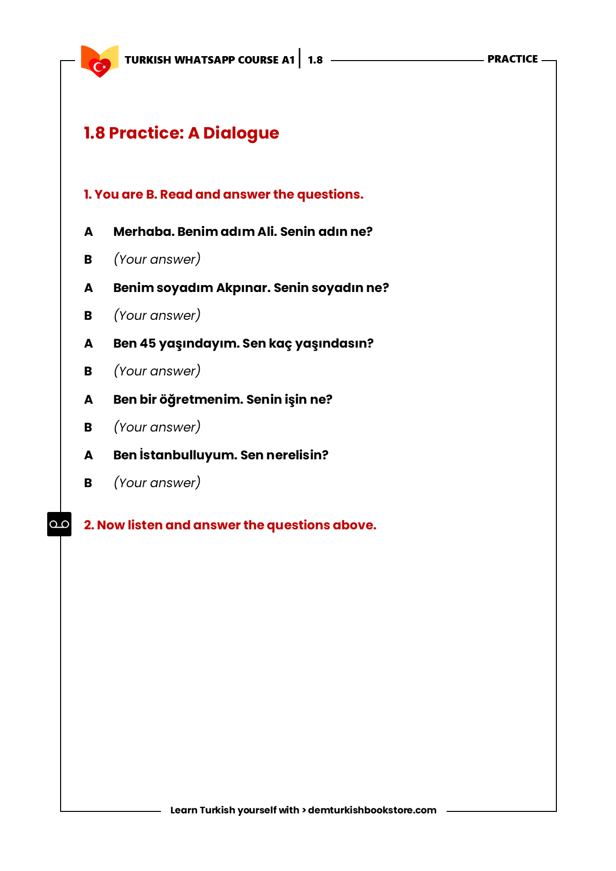 STARTER Turkish Course (On Whatsapp)