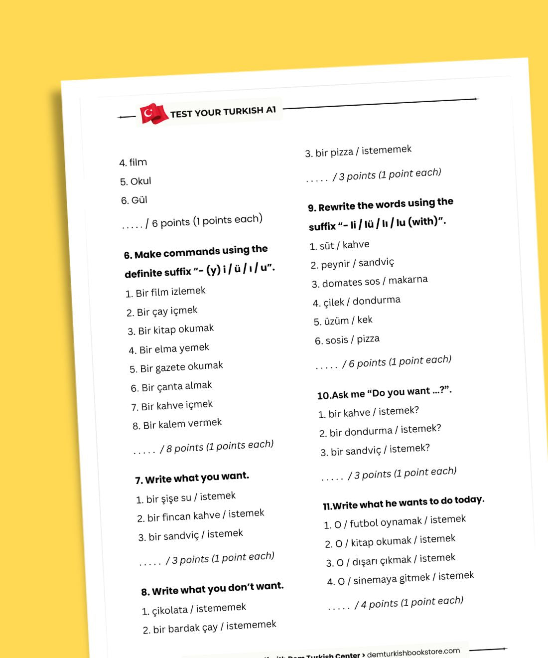 Turkish Test Book A2 | Grammar & Vocabulary Tests for Beginners