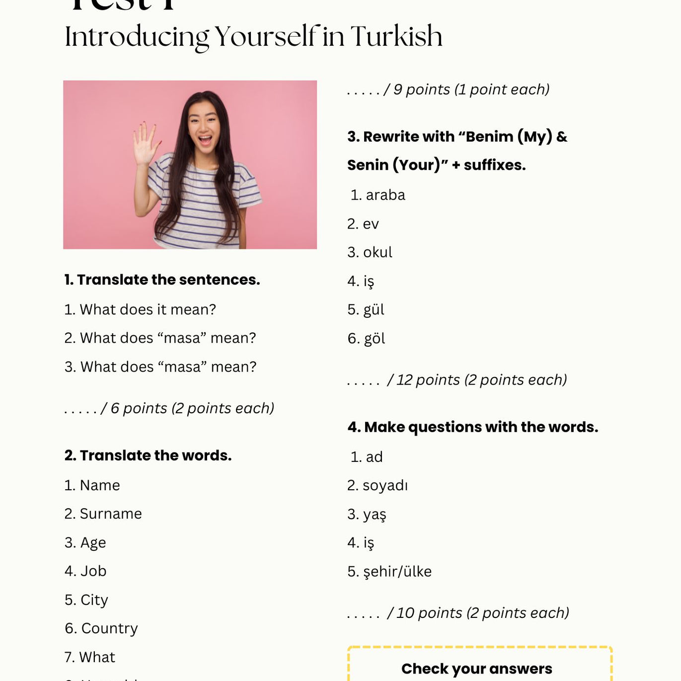 Turkish Test Book A1 | Grammar & Vocabulary Tests for Beginners