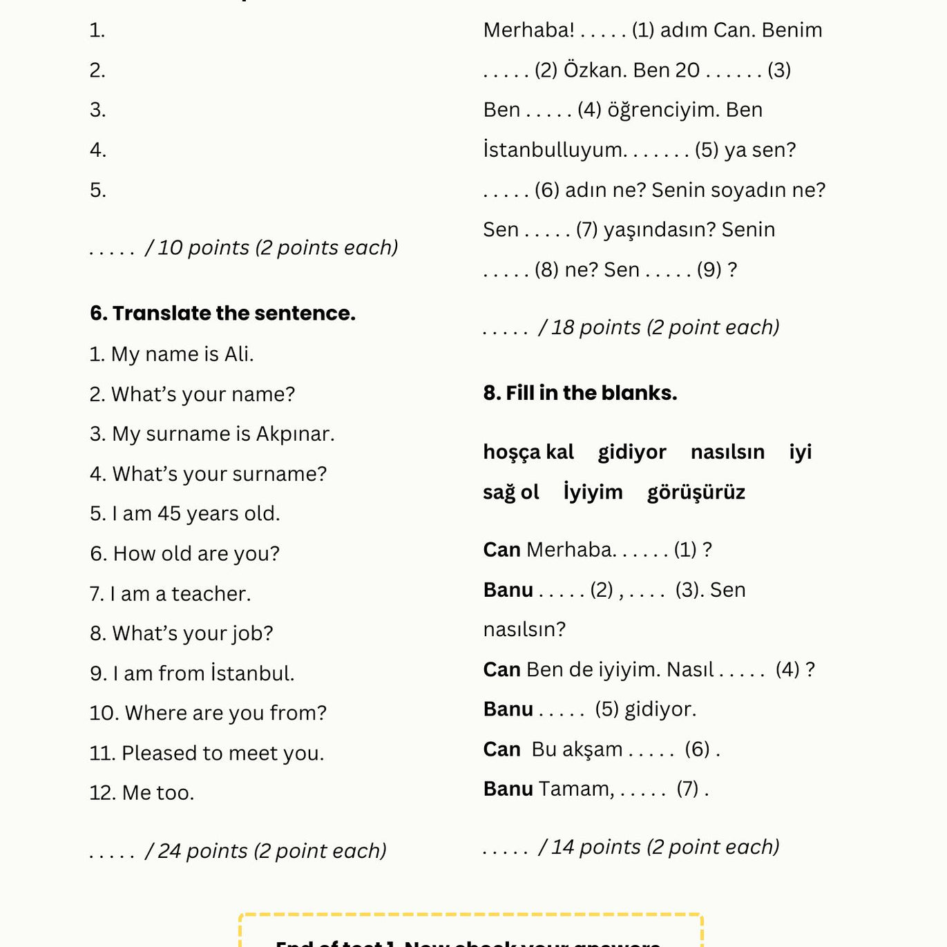 Turkish Test Book A1 | Grammar & Vocabulary Tests for Beginners