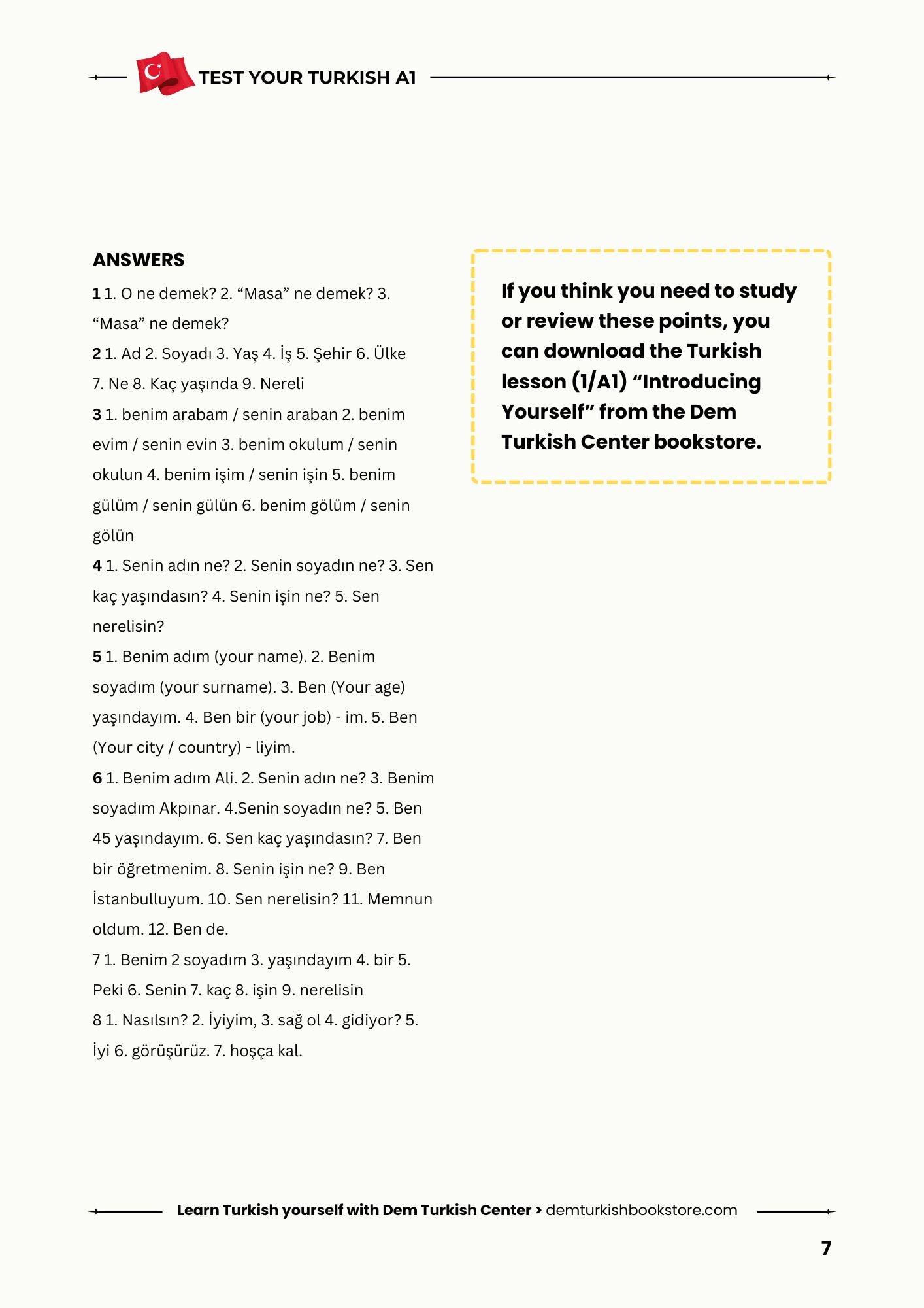 Turkish Test Book A1 | Grammar & Vocabulary Tests for Beginners