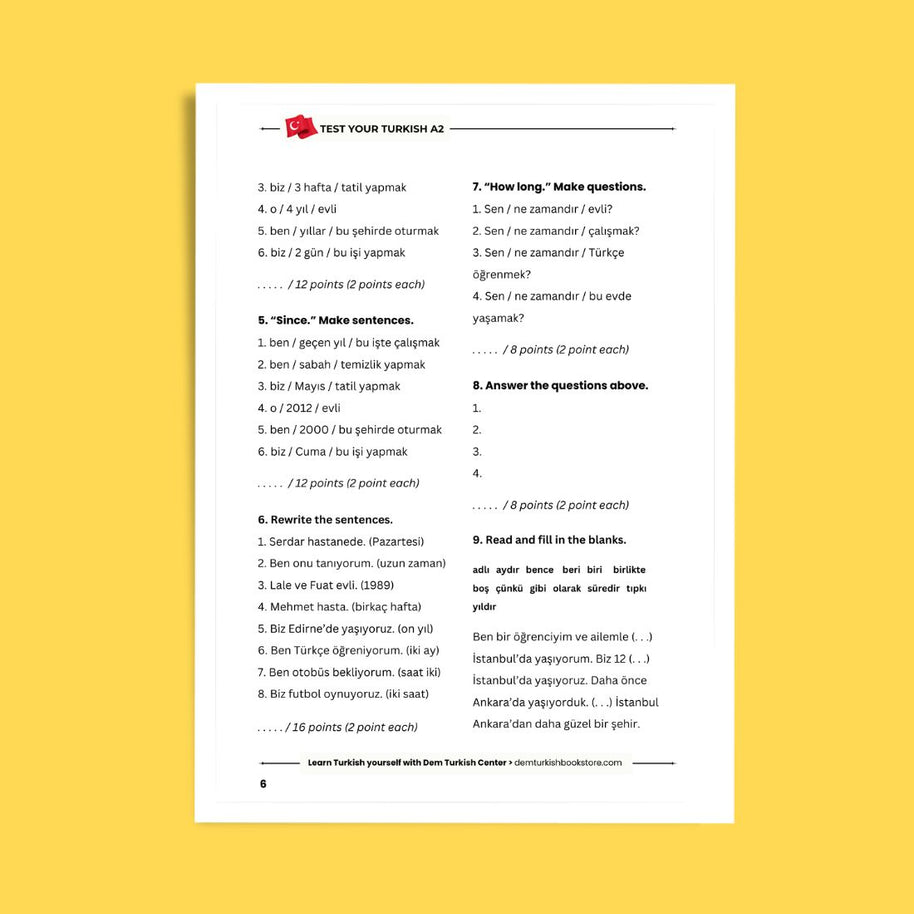 Turkish Test Book A2 | Grammar & Vocabulary Tests for Beginners