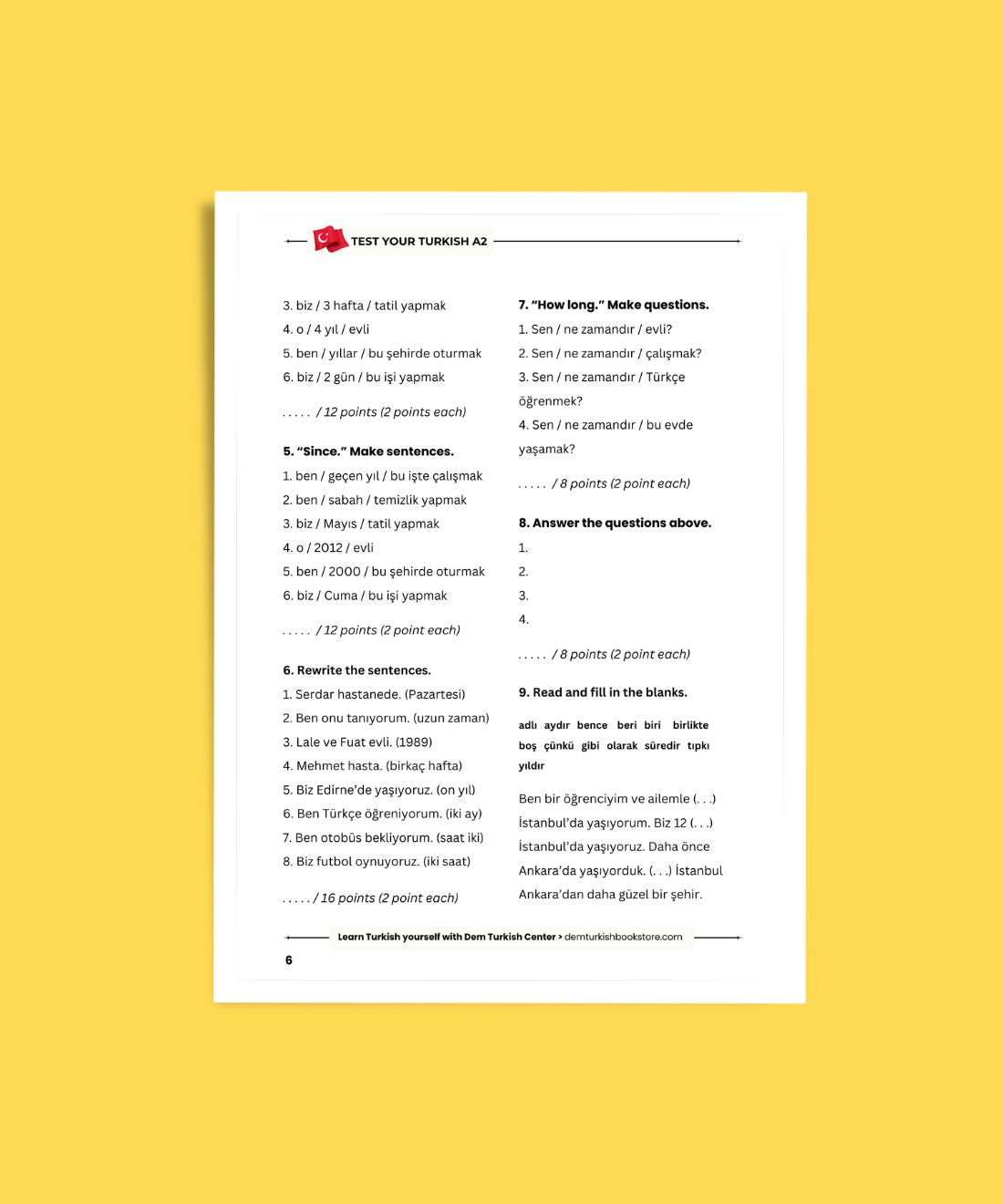 Turkish Test Book A2 | Grammar & Vocabulary Tests for Beginners
