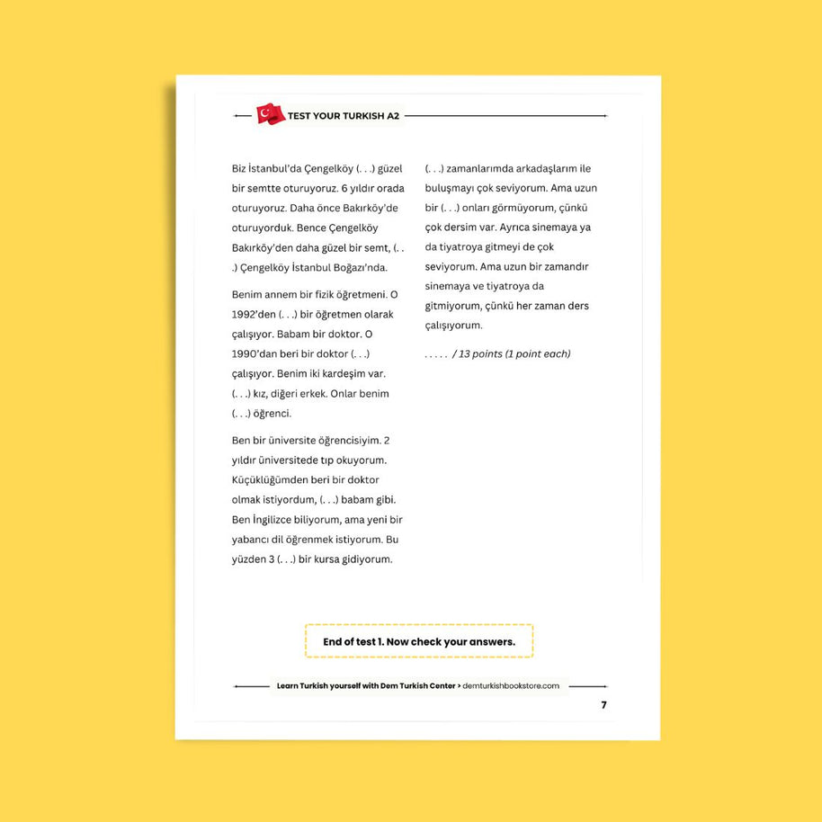 Turkish Test Book A2 | Grammar & Vocabulary Tests for Beginners