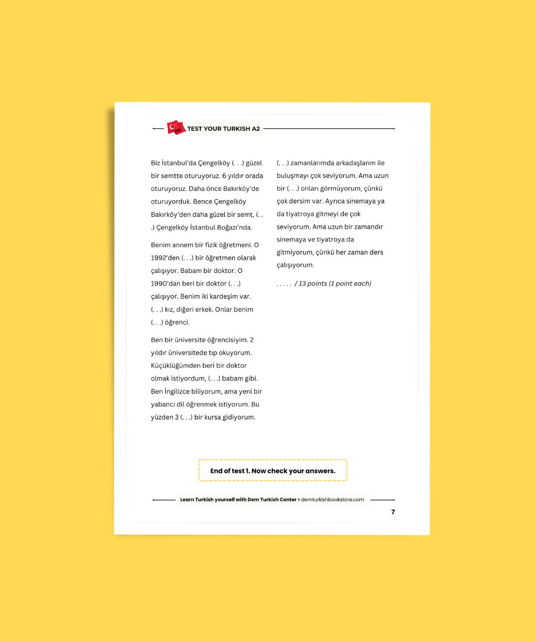 Turkish Test Book A2 | Grammar & Vocabulary Tests for Beginners